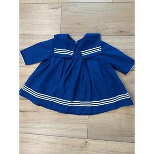 Vintage Sailor Style Pleated Dress Girls 12M Blue Nautical Stripes